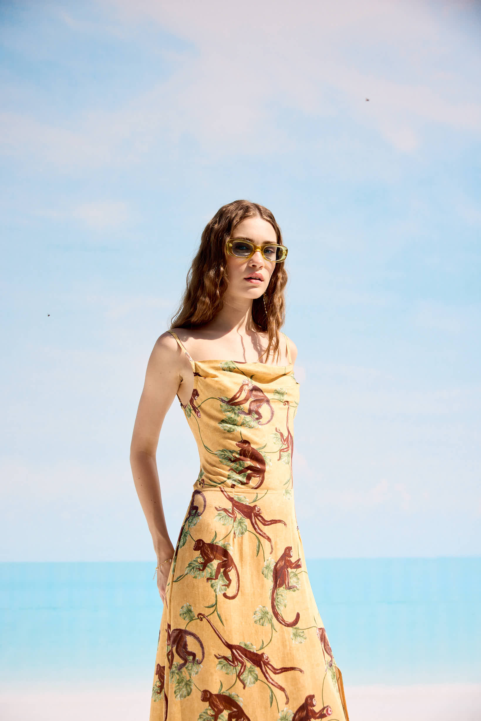 "Le Bali" Pleated Cowl Aline Dress
