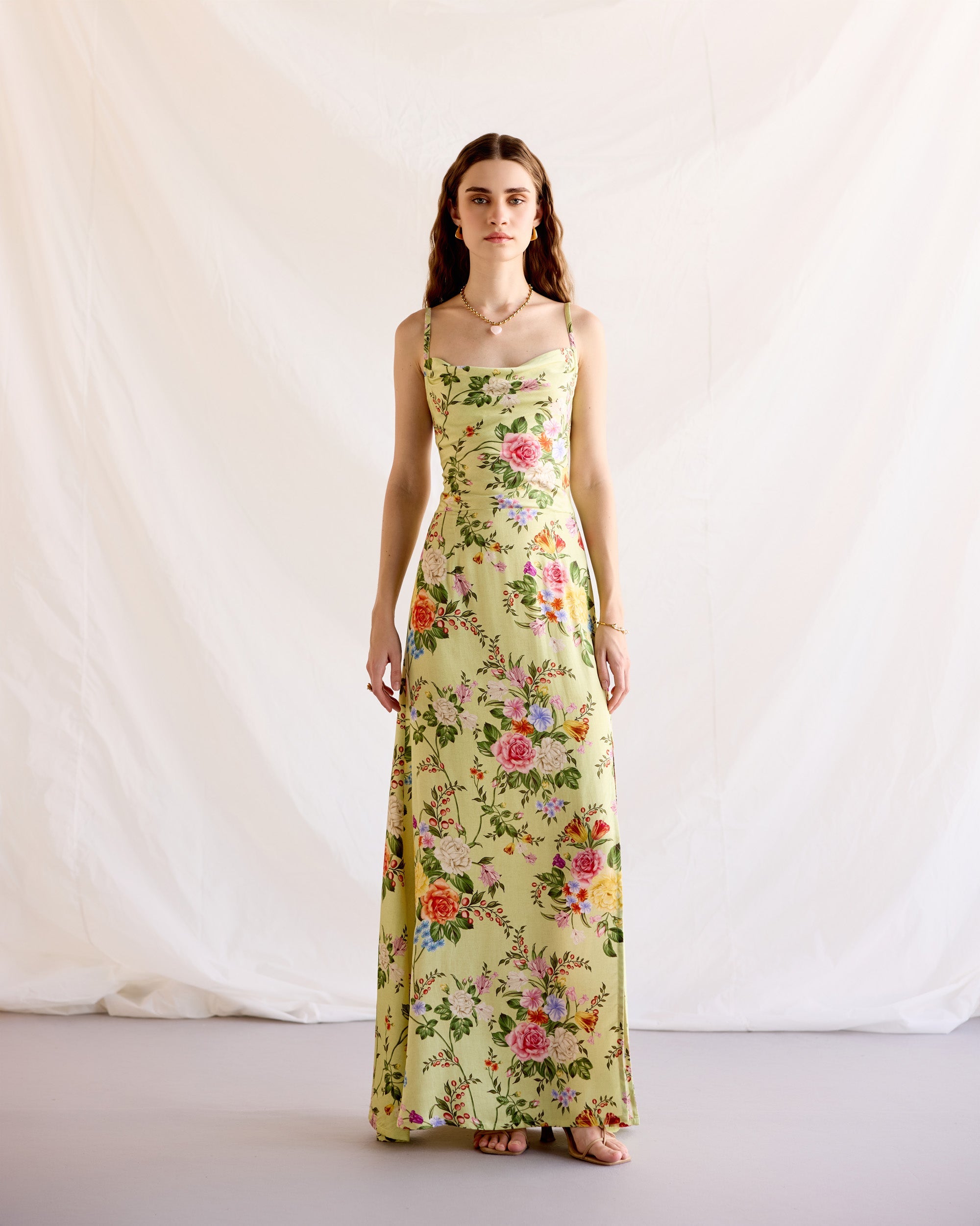 Vintage victorian print Pleated Cowl Aline Dress
