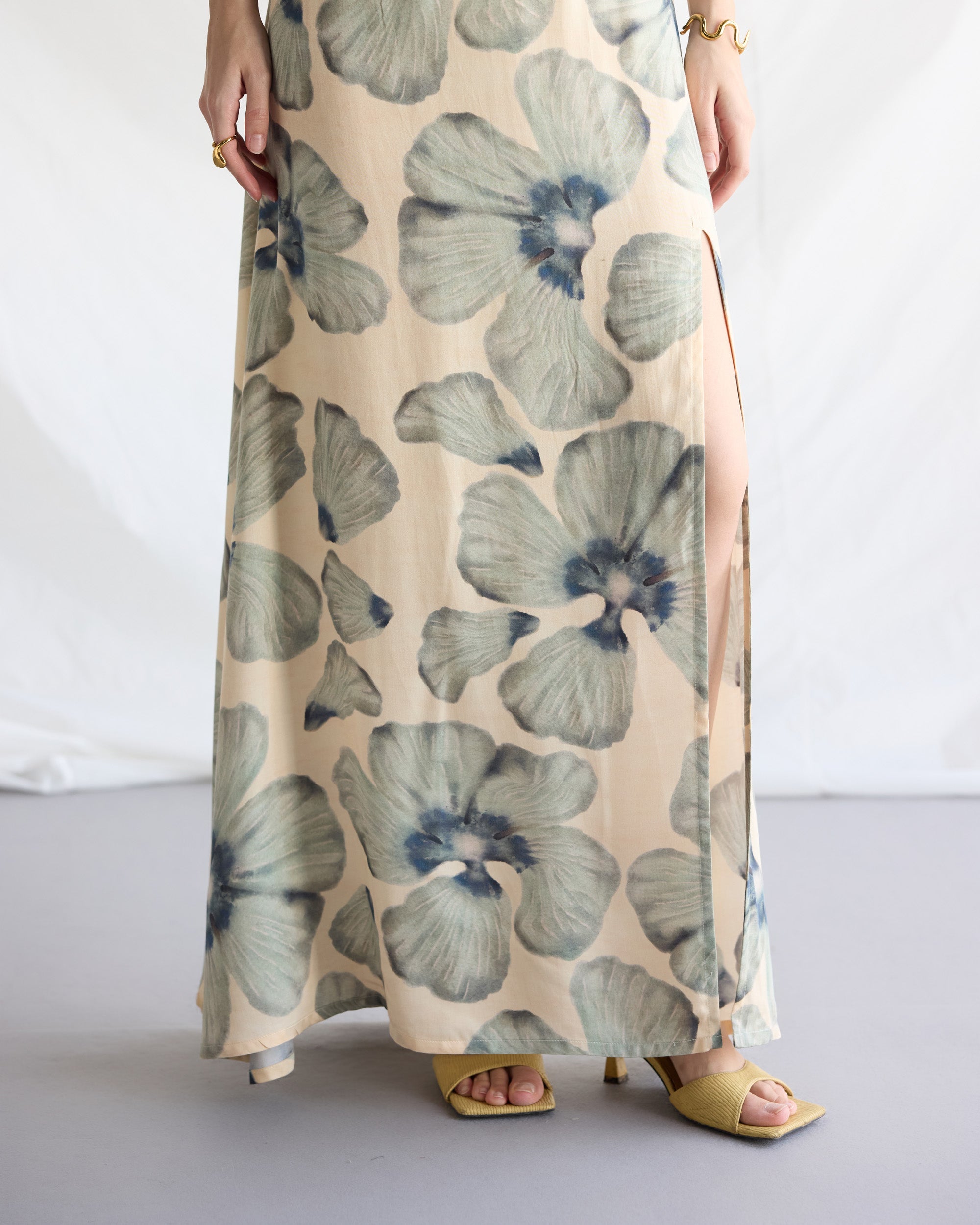 "Ocean Bloom" Pleated Cowl Aline Dress