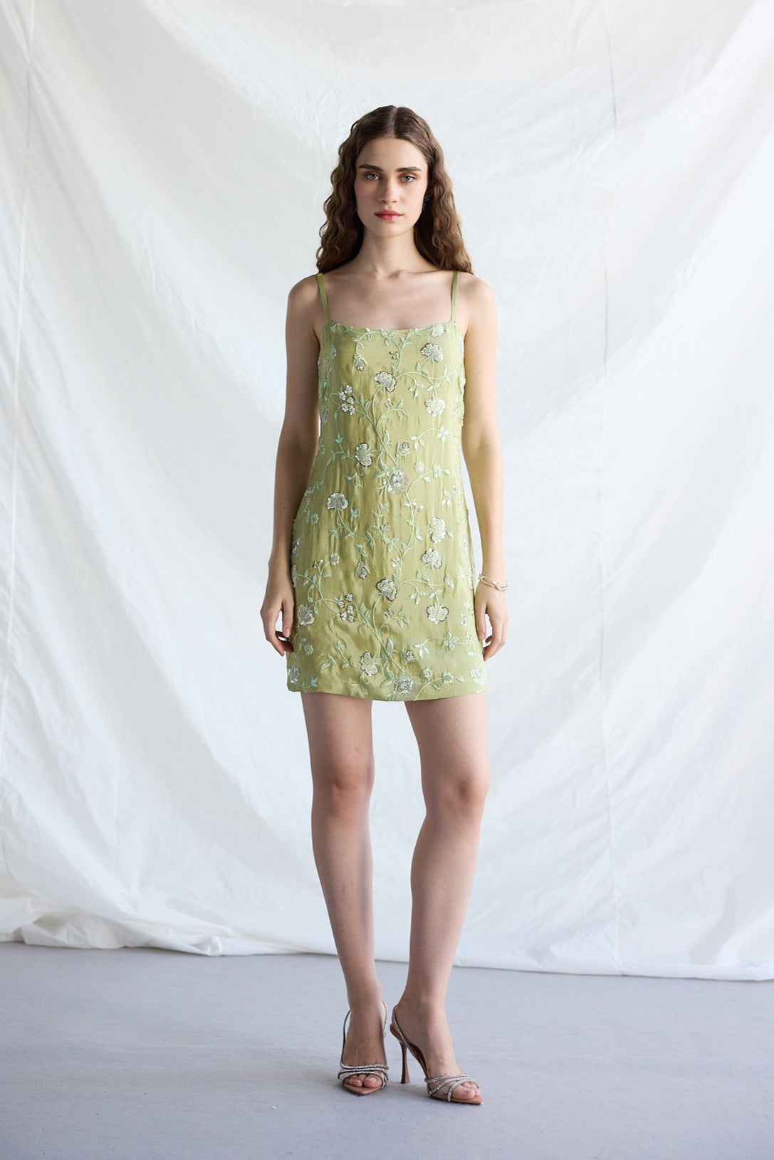 Botanical embroidered slip dress