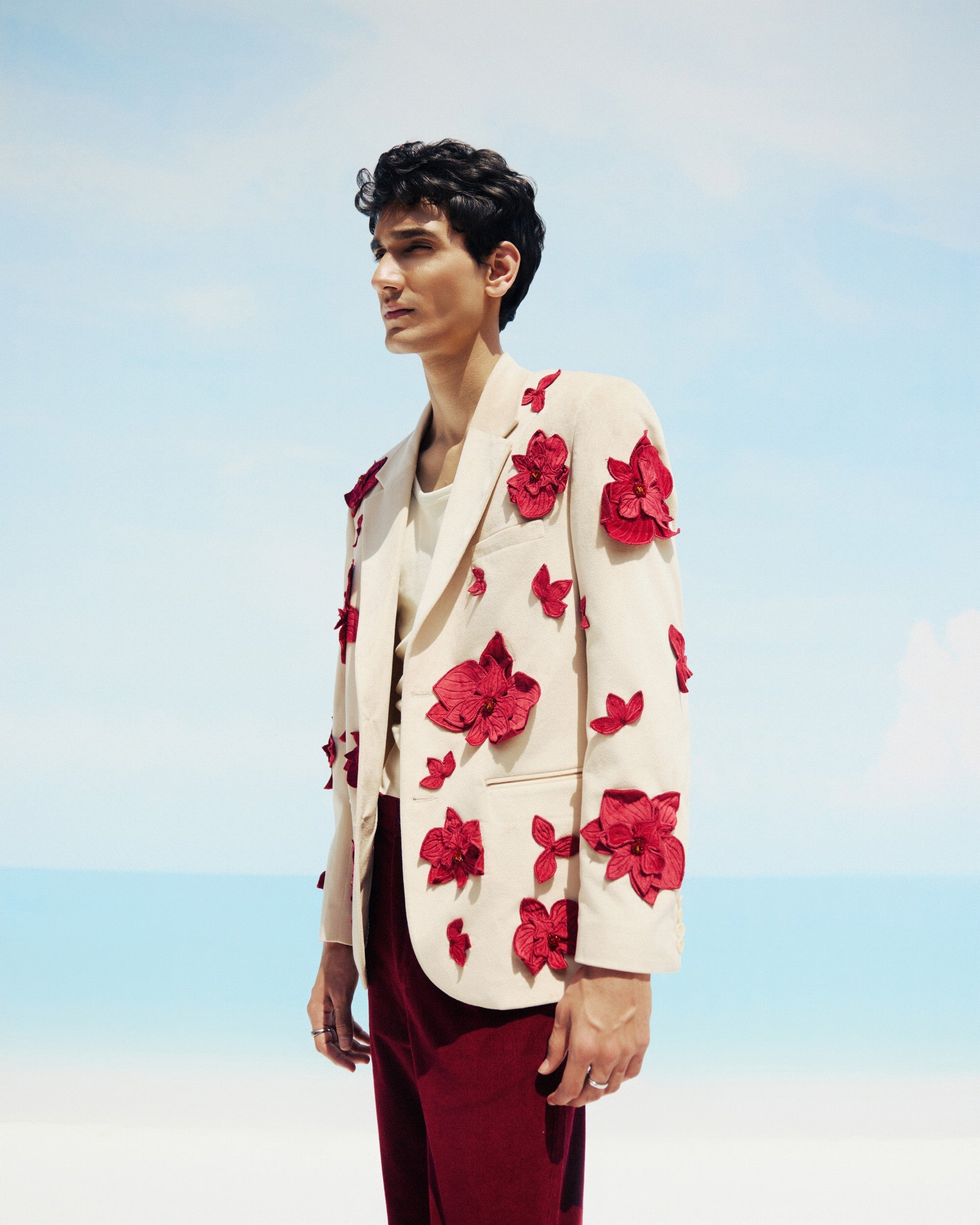 "Hibiscus" appliqué hand embroidered blazer