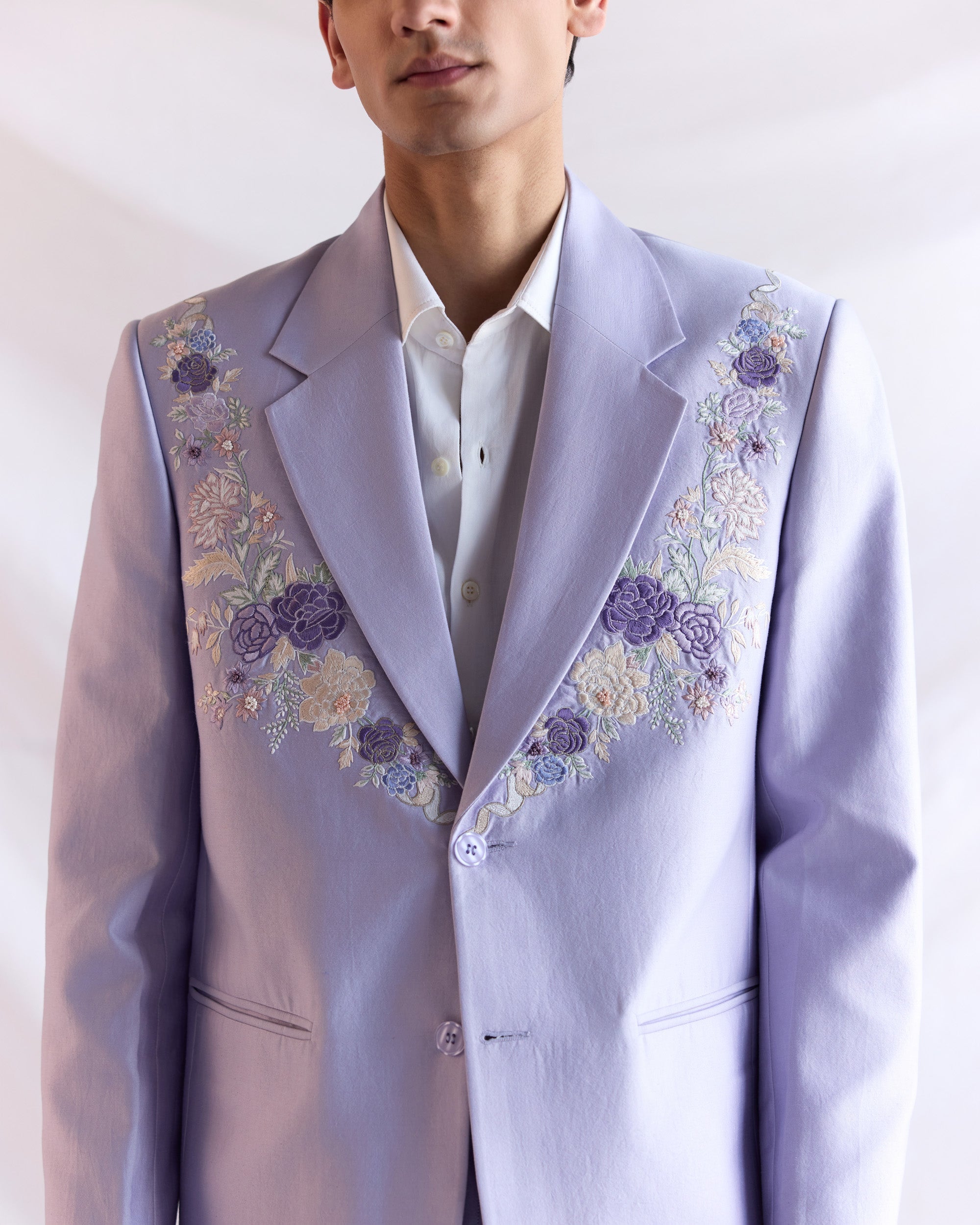 Lavender floral embroidered blazer