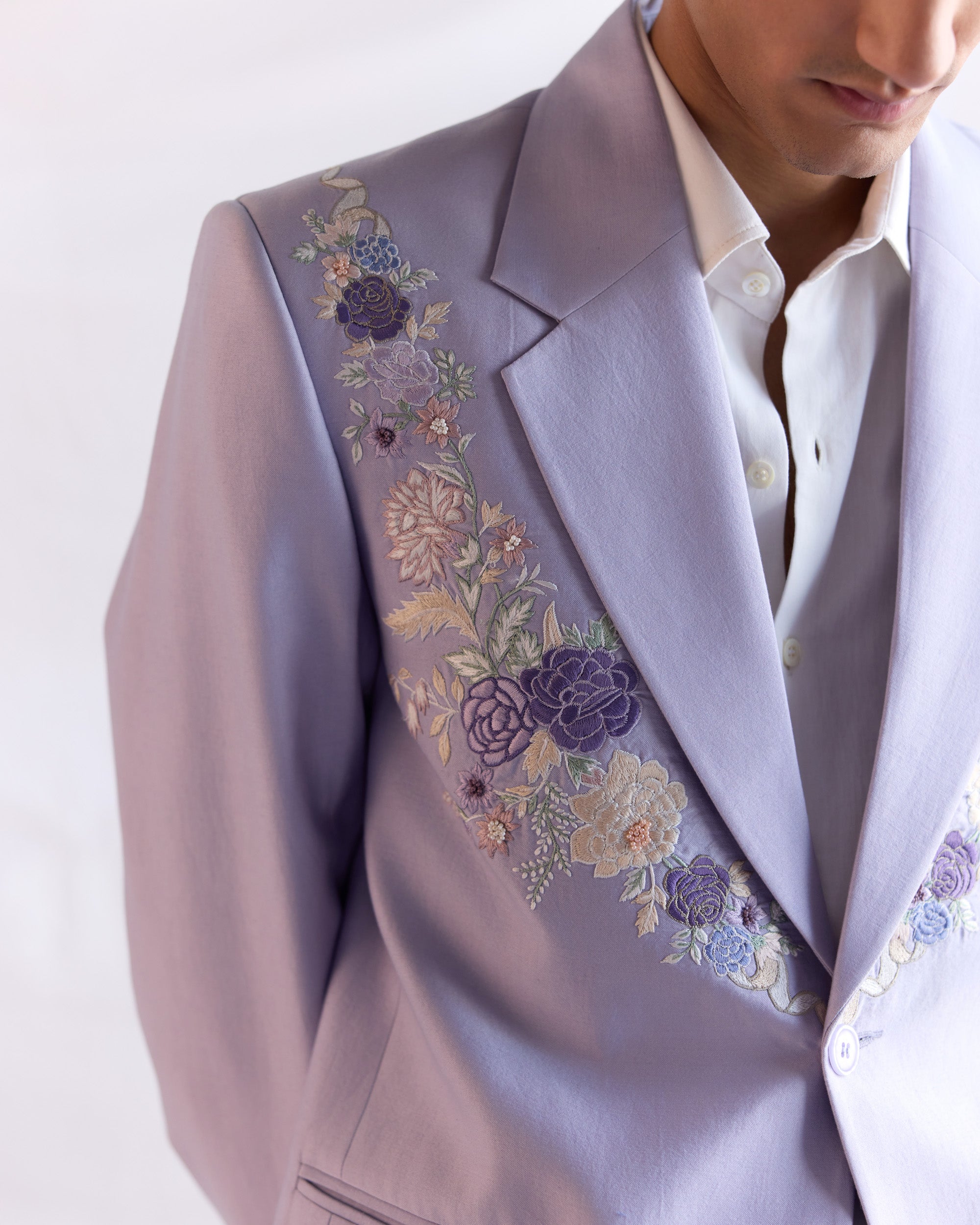 Lavender floral embroidered blazer