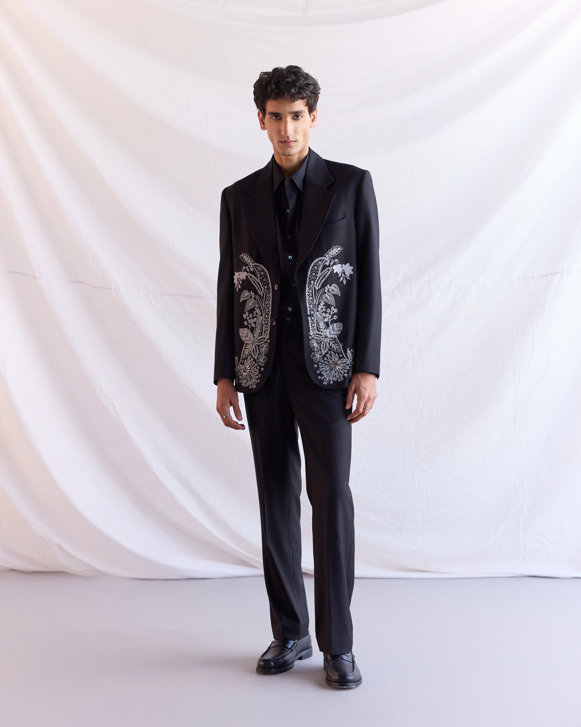 Midnight Bloom hand embroidered Blazer