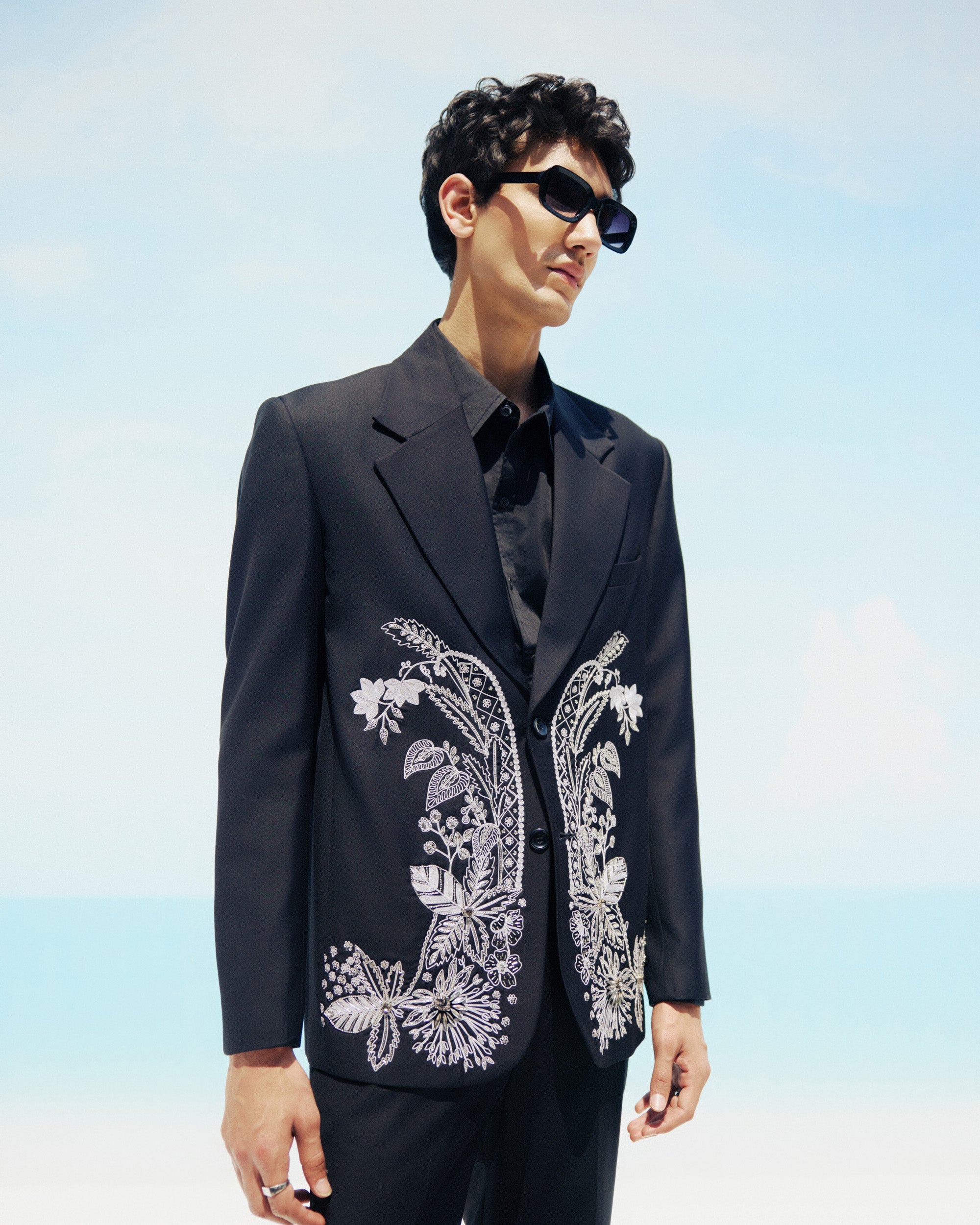 Midnight Bloom hand embroidered Blazer