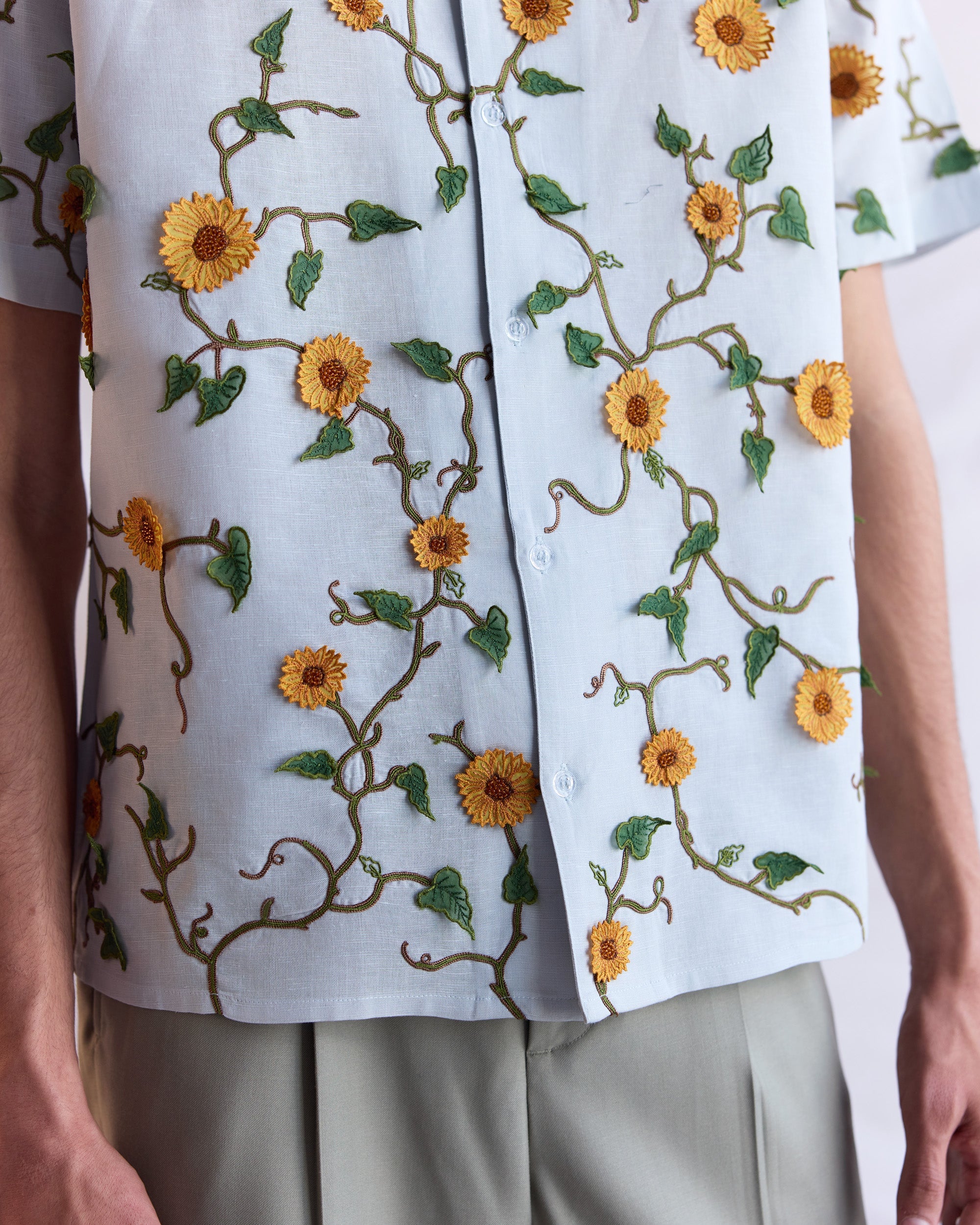 "Sunflowers” hand embroidered shirt