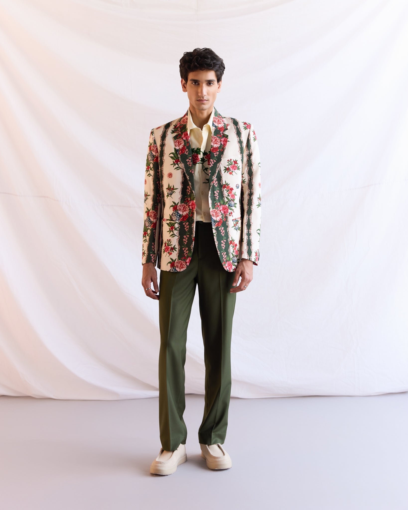Floral stripes linen blazer