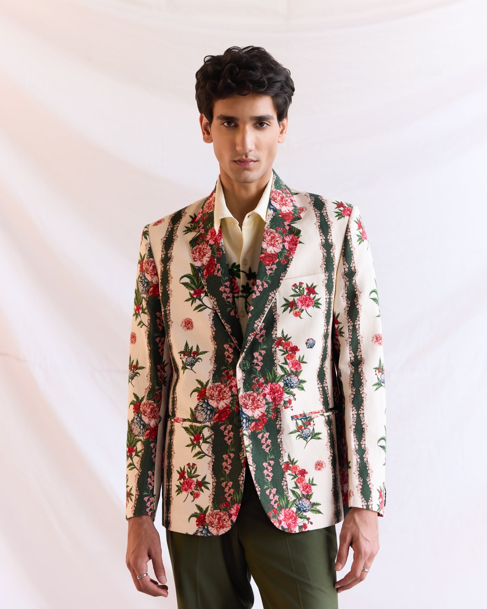 Floral stripes linen blazer
