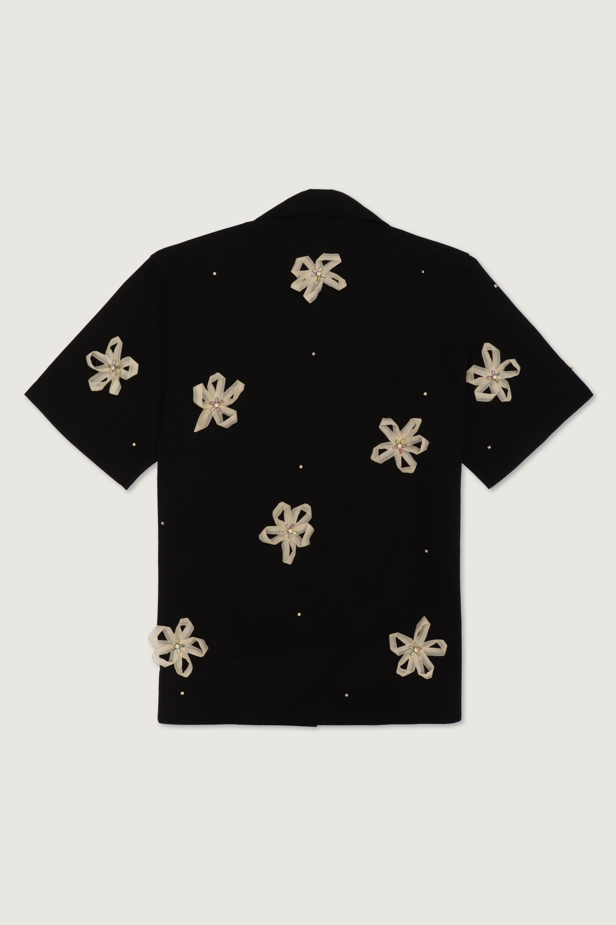 Floral ribbons hand embroidered shirt