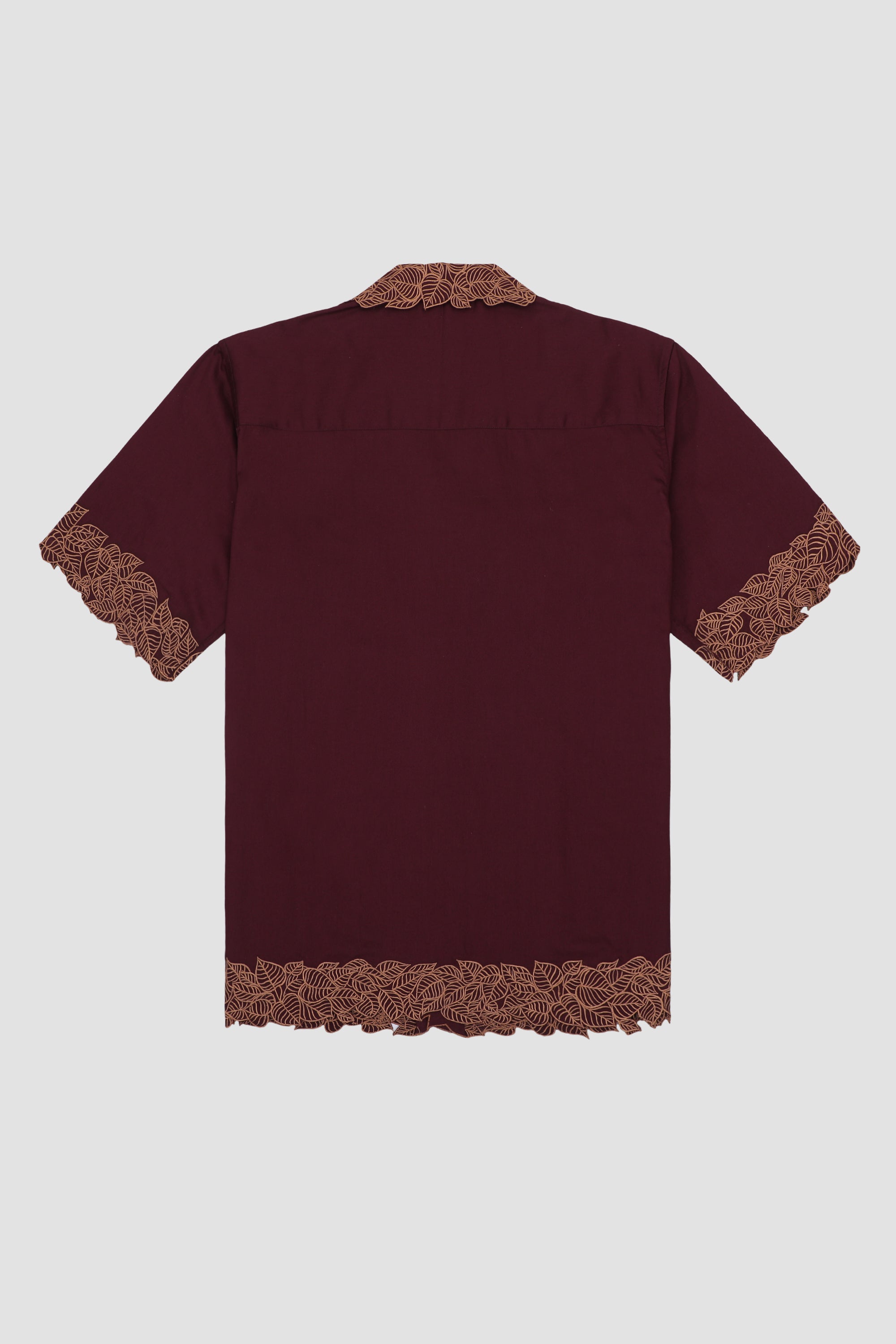 "Les feuilles" Cutwork shirt- wine