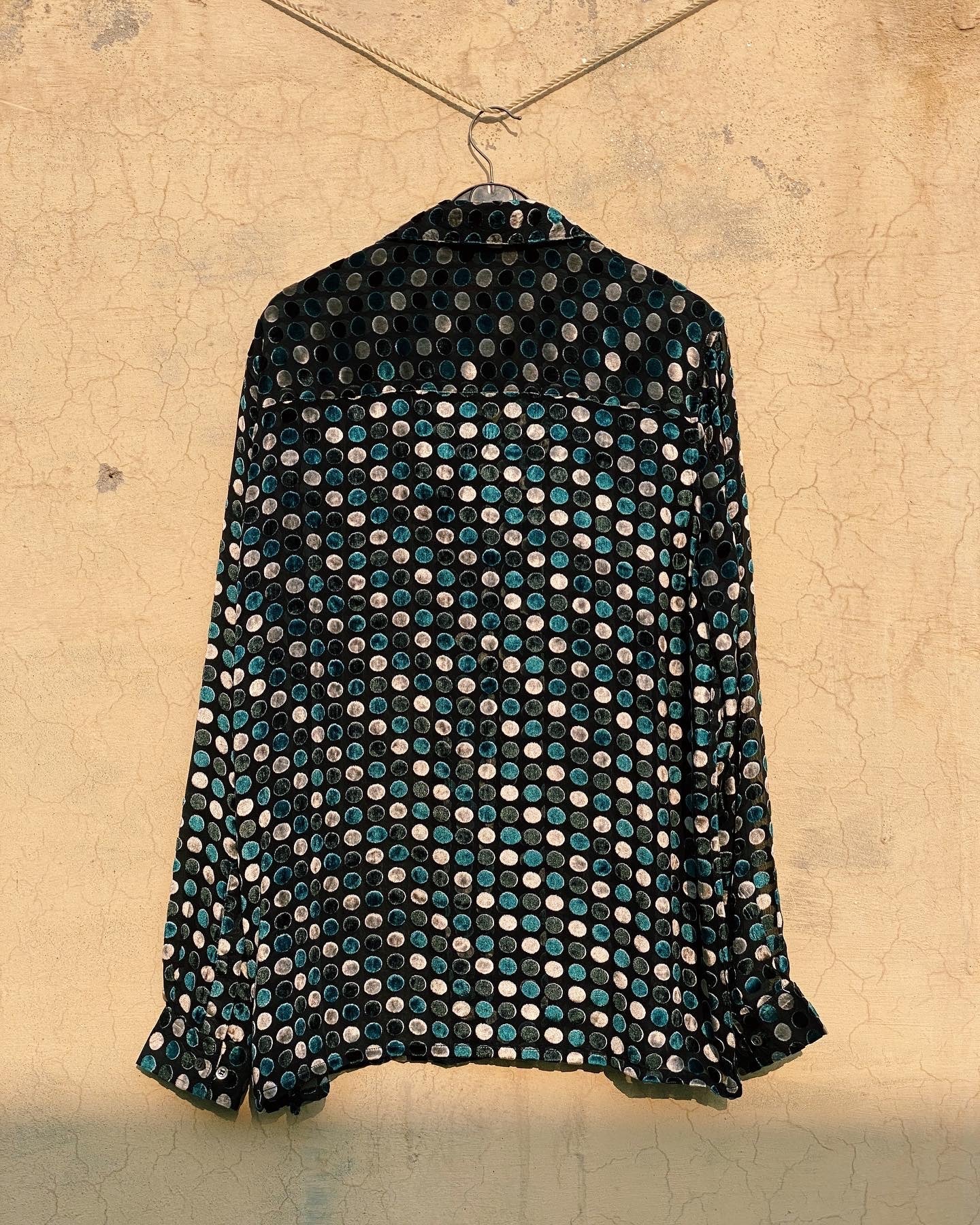 Polka dot silk velvet shirt- blue