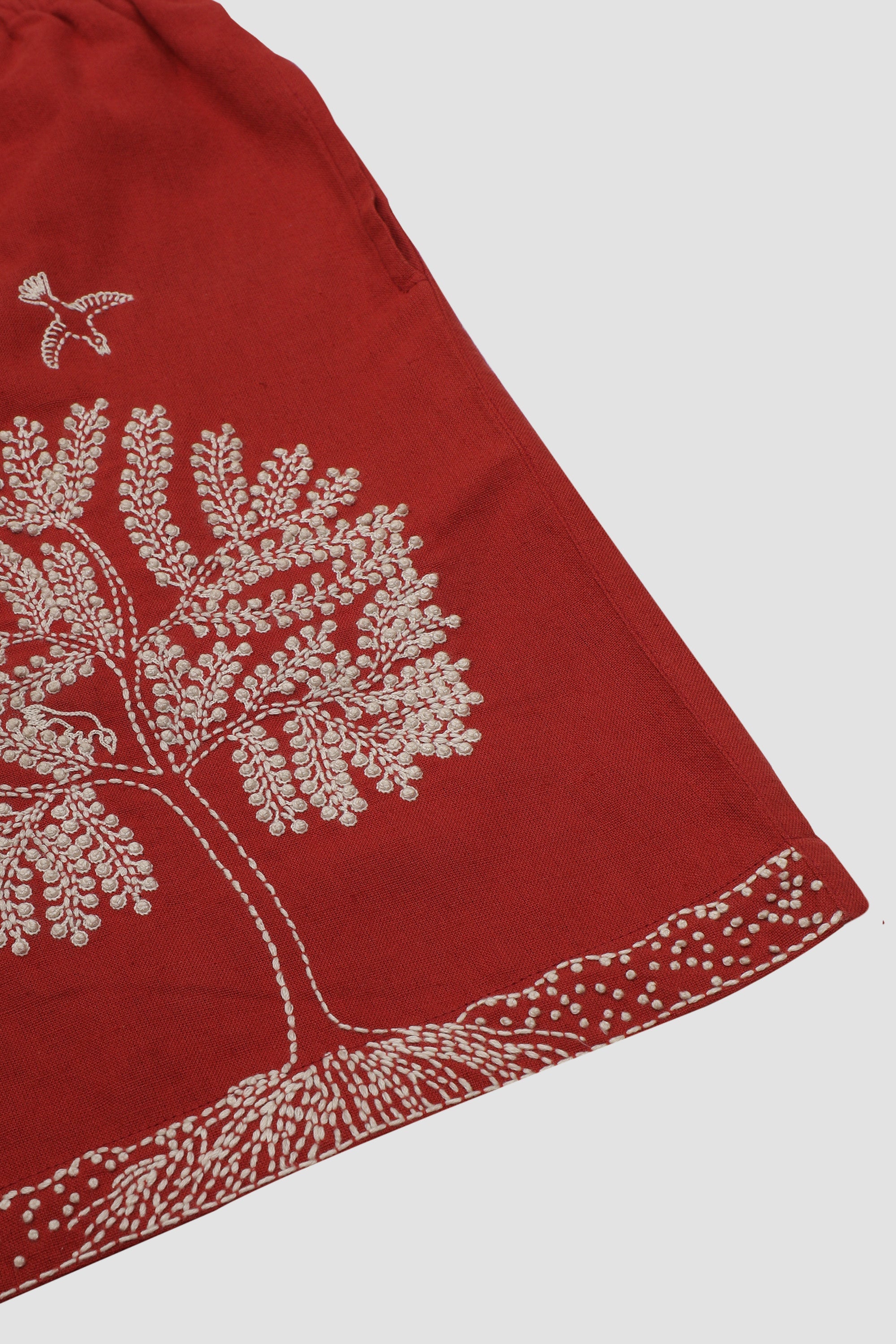 Tree of life embroidered shorts