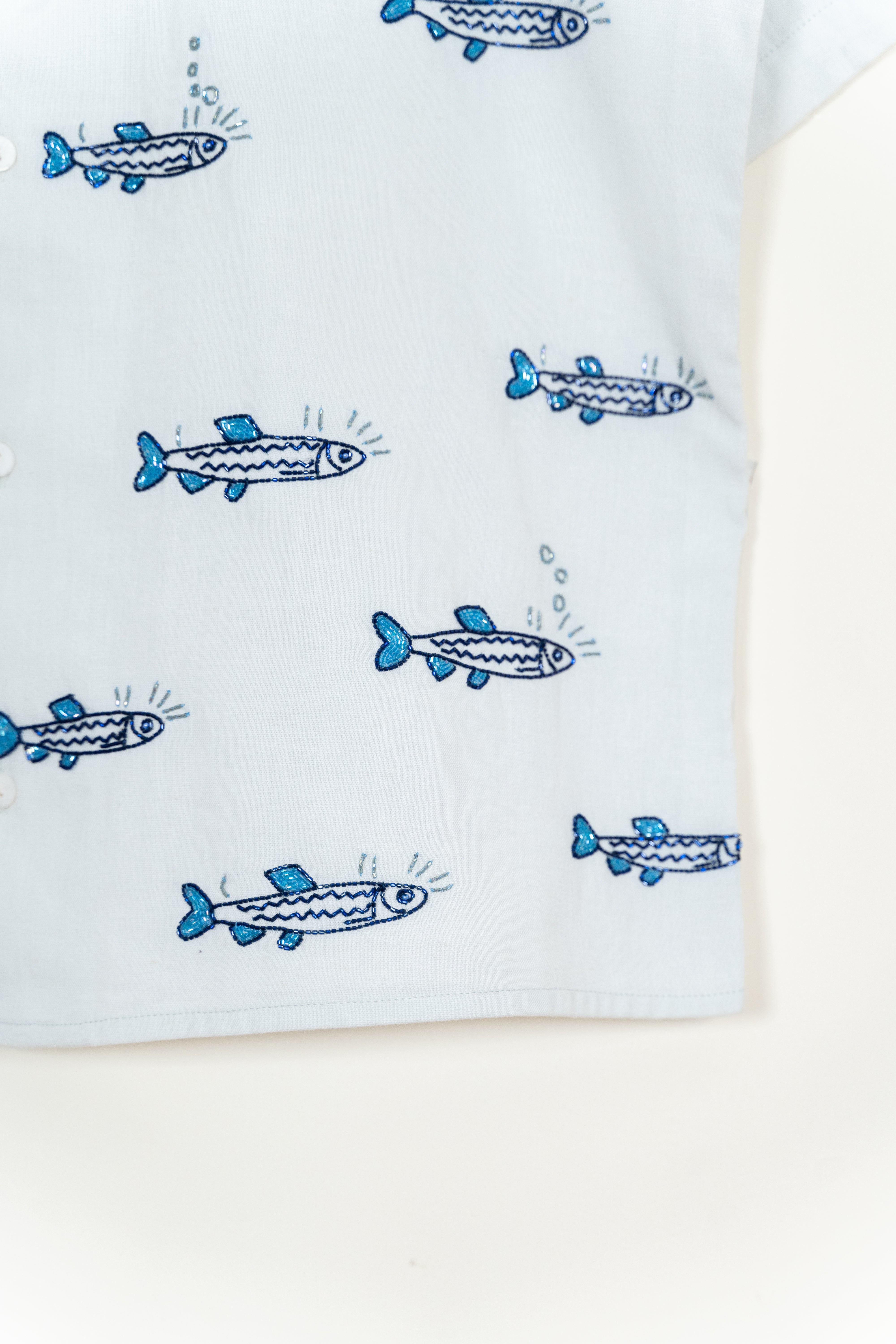“Le sardines” hand embroidered shirt