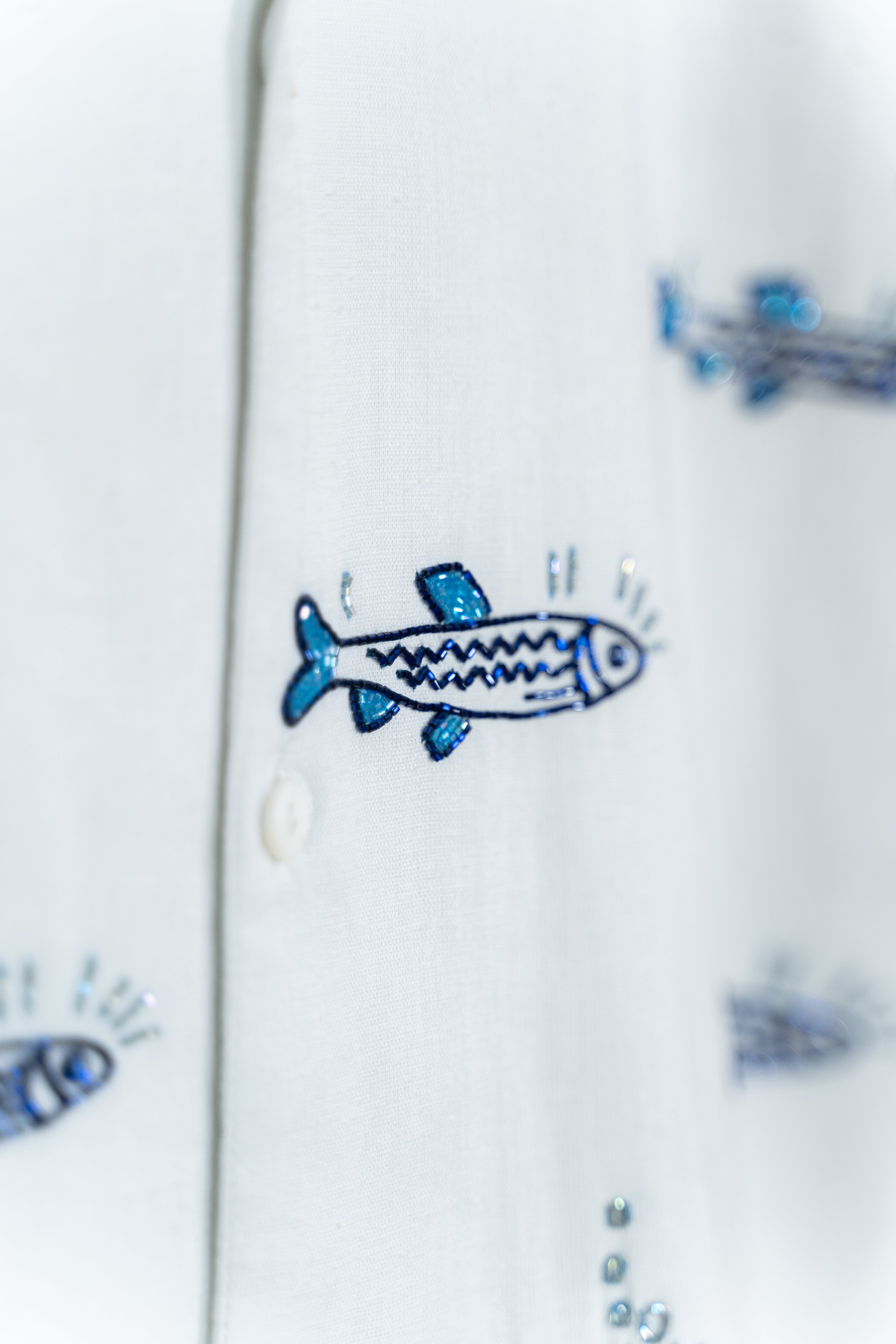 “Le sardines” hand embroidered shirt