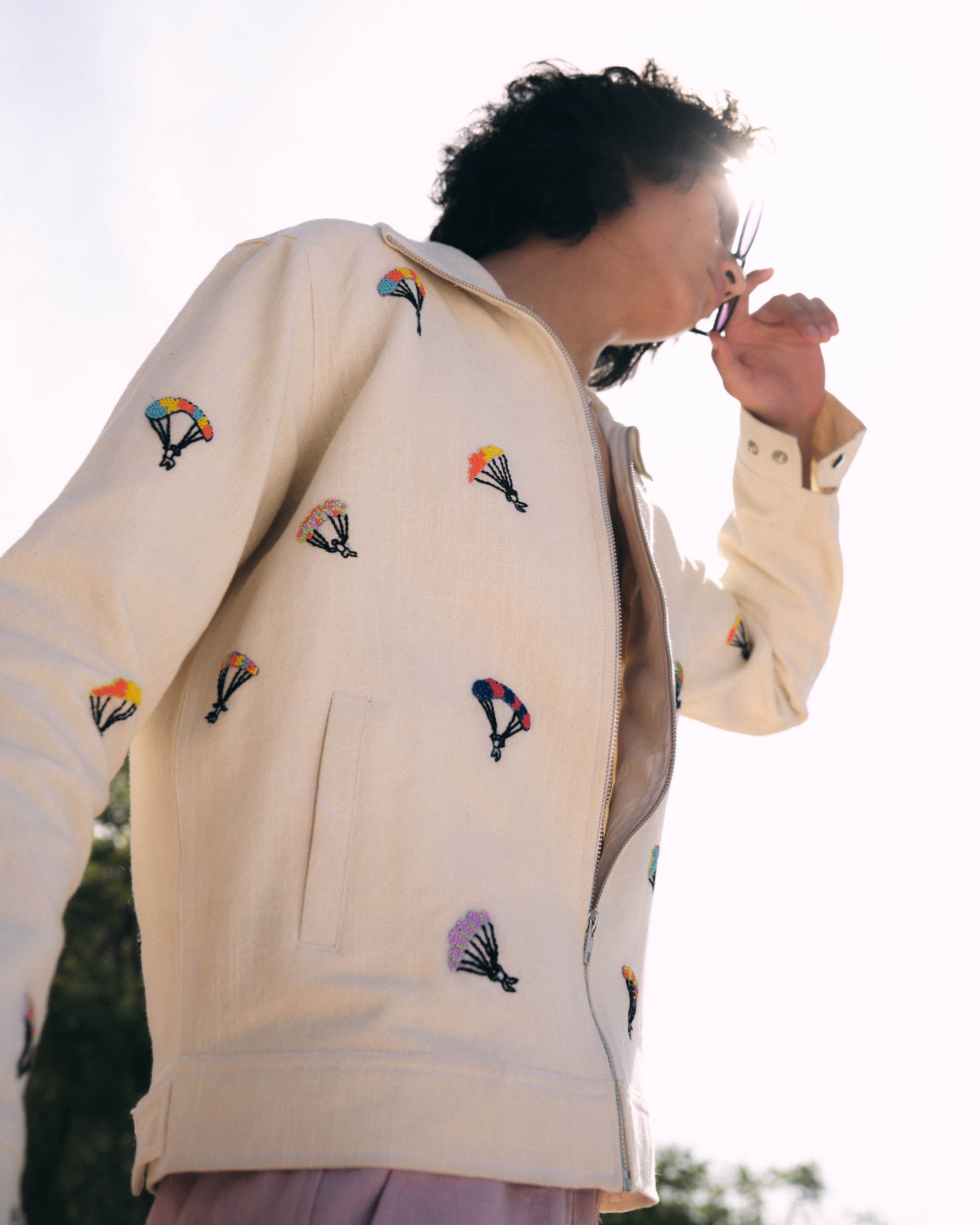 Paragliders paradise beadwork zip up jacket
