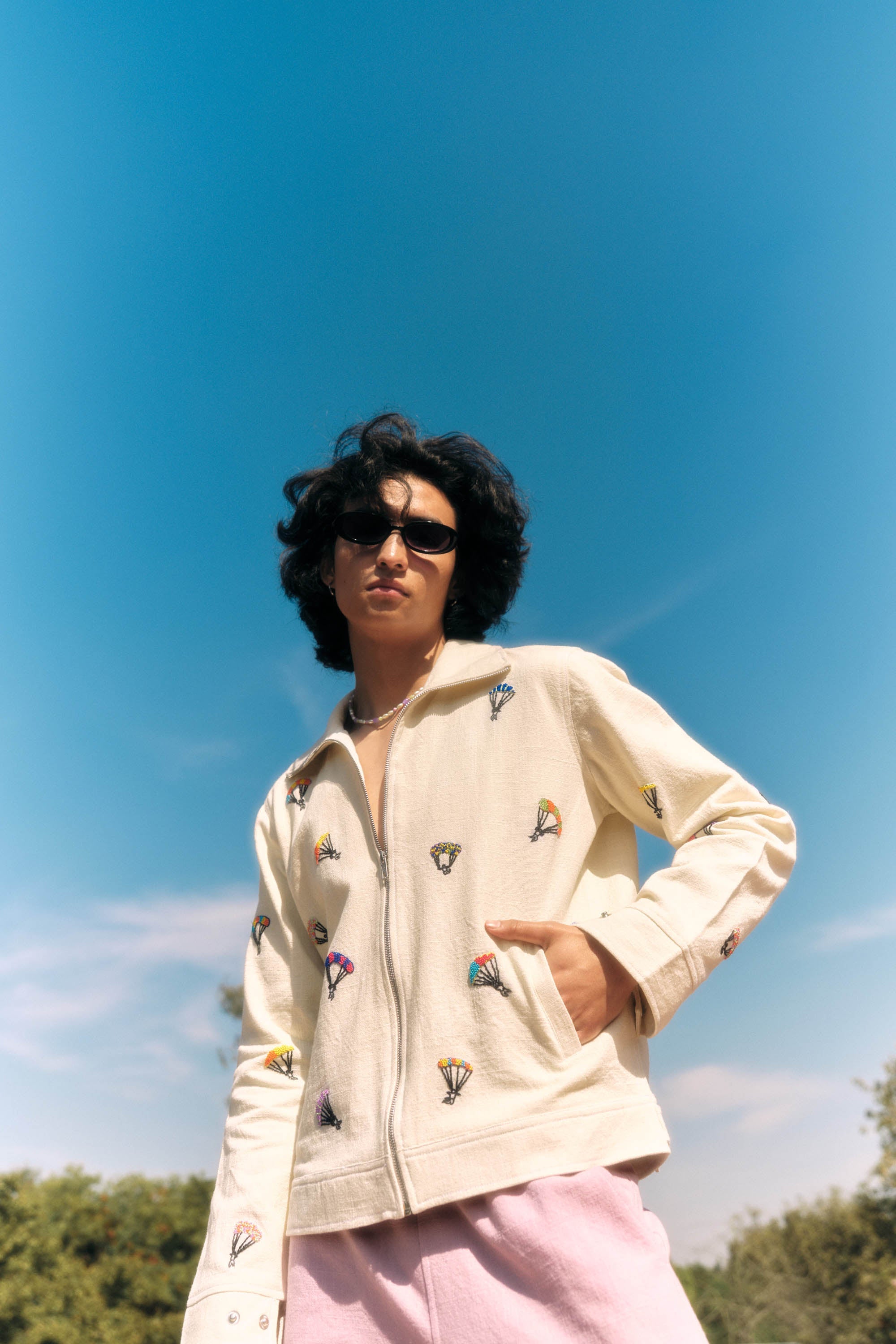 Paragliders paradise beadwork zip up jacket