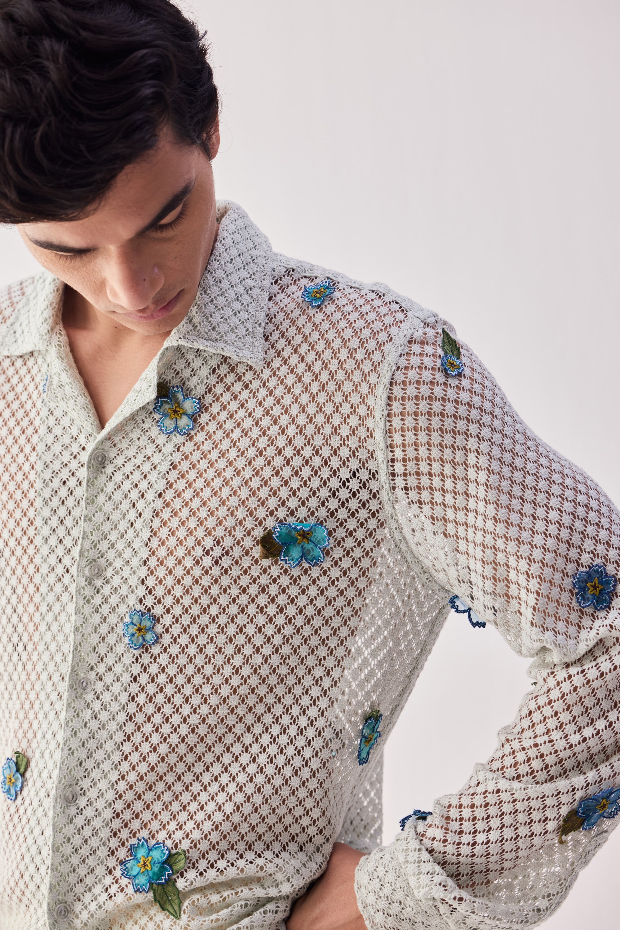 Floral applique lace shirt