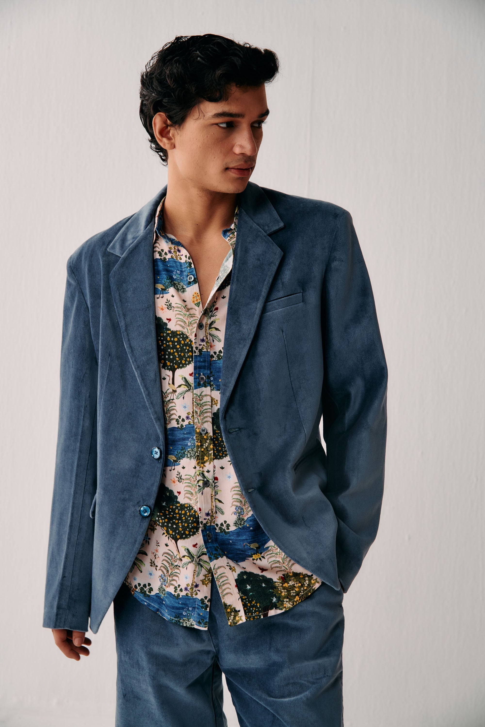Vintage velvet blazer- Ice Blue