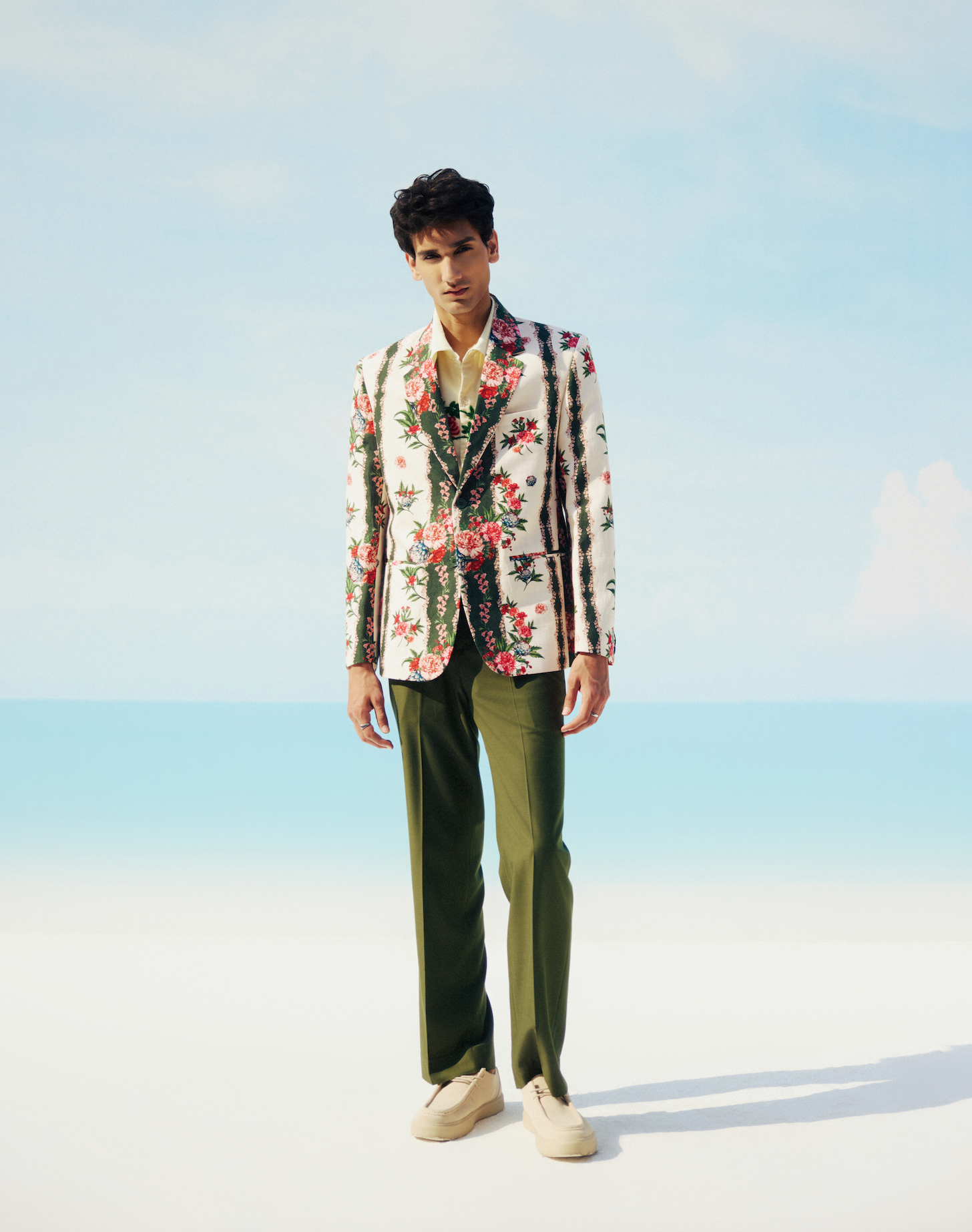 Floral stripes linen blazer