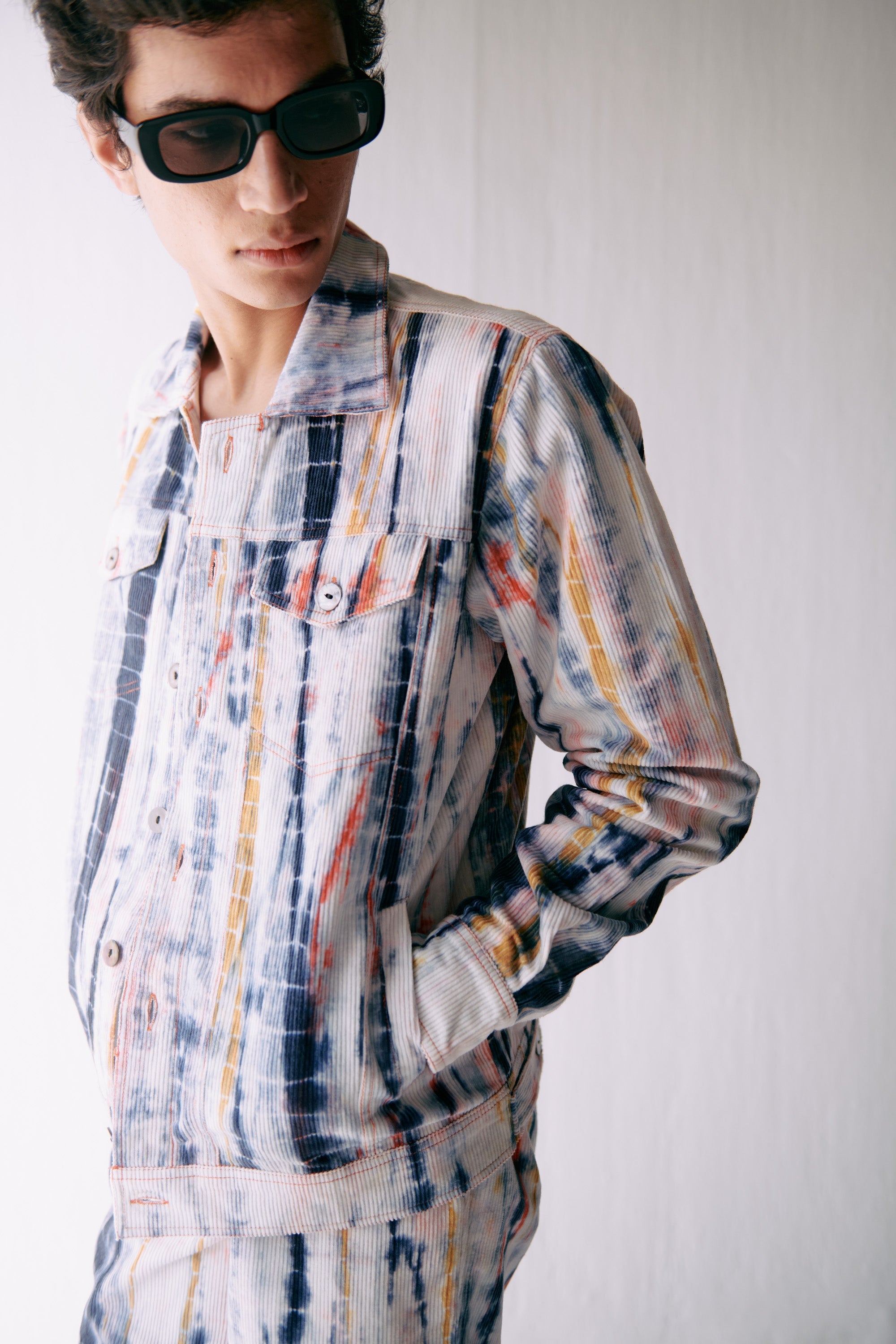 Multicolor shibori trucker jacket