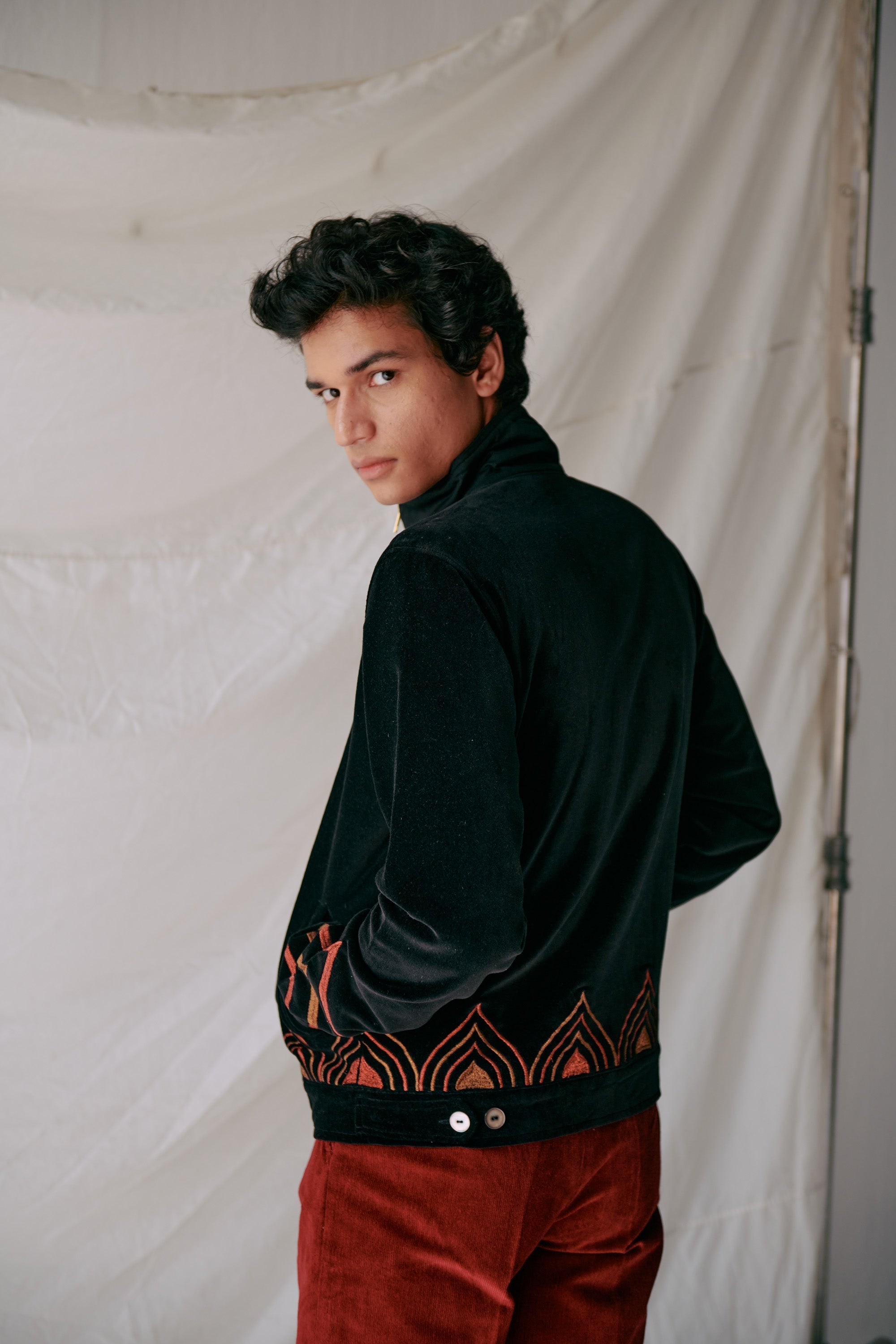 “Jharokha” embroidered racing jacket