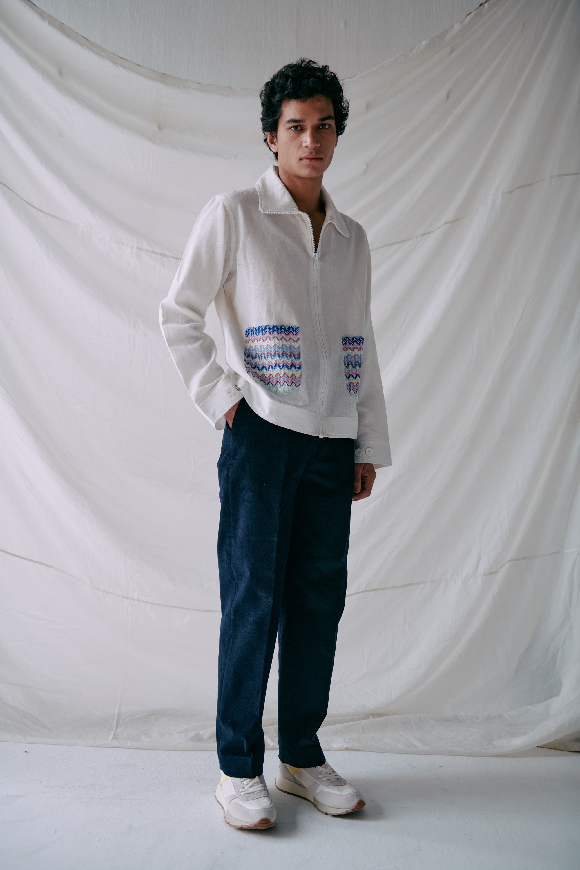 Wavy pockets Zip up Jacket