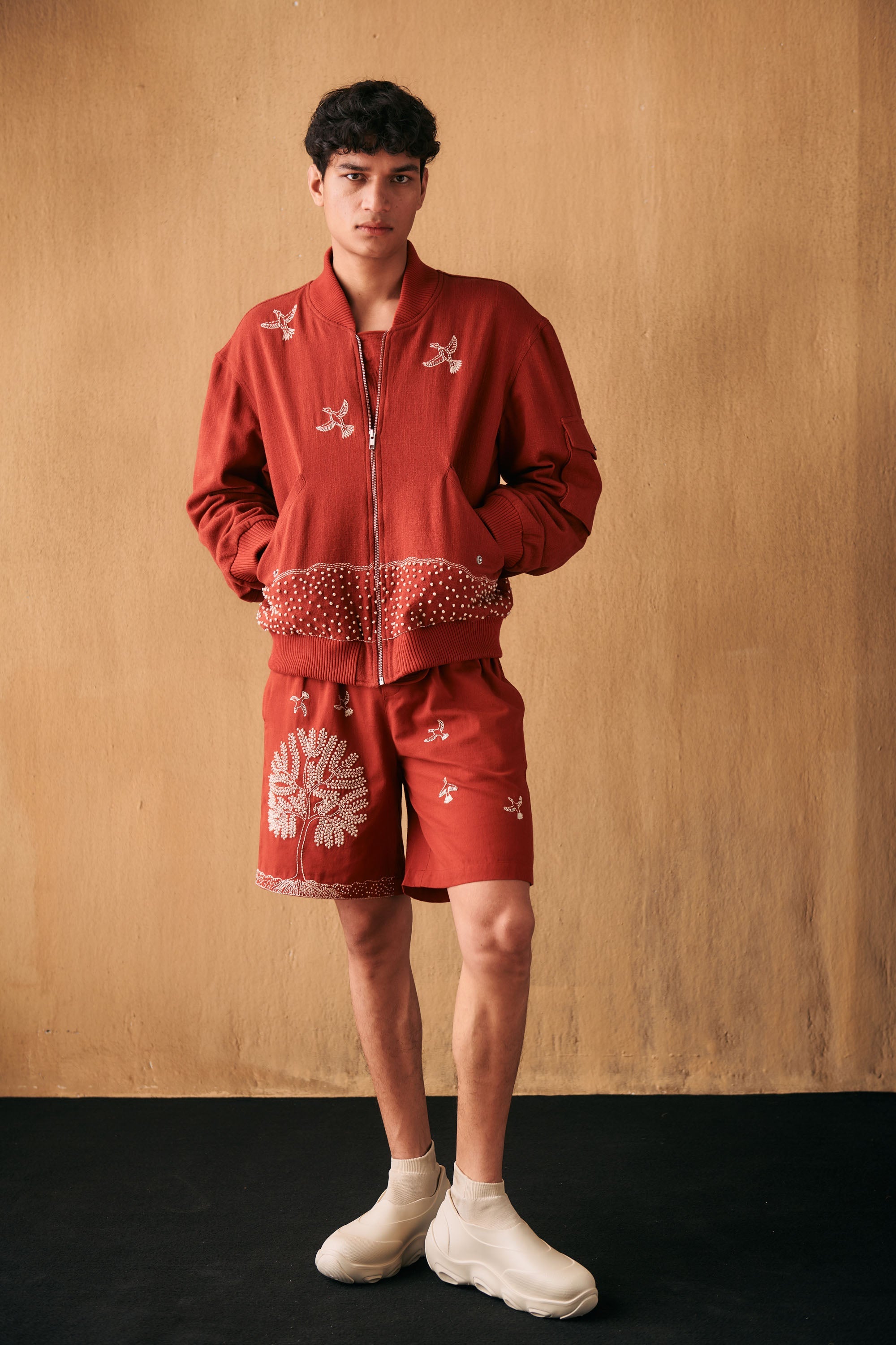 Tree of life embroidered shorts