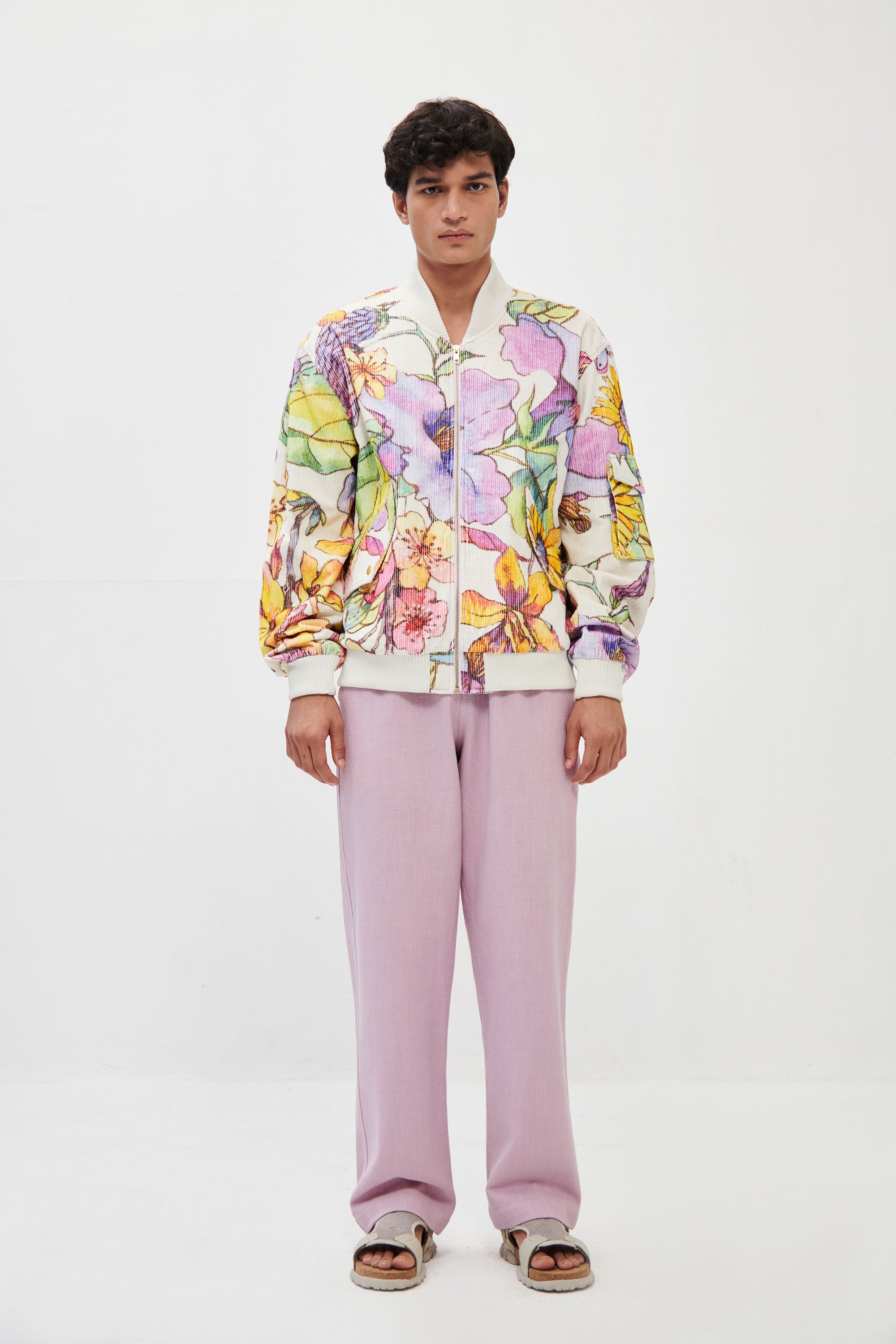 Floral sketch bomber jacket